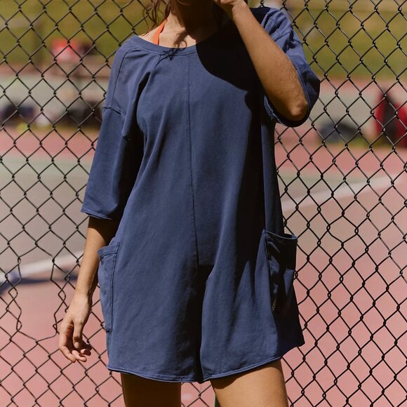 Free People - Hot Shot Tee Romper - Midnight Navy - Size Small - Picture 1 of 8